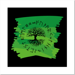 Vikings Norse Mythology Yggdrasil and Runes Asatru Viking Gift Posters and Art